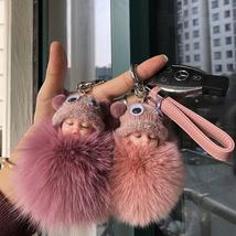 车钥匙挂件韩国创意高档汽车编织钥匙扣女士可爱毛绒网红包包挂饰