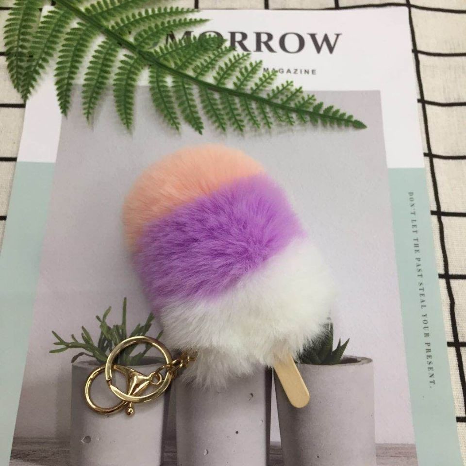Plush pendant, ice cream imitation rex rabbit plush bag pendant, cream Popsicle cart keychain, color-blocking ball pendant Specification image