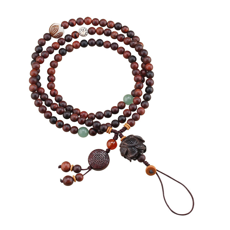 中国风酸枝檀木珠长款编织可拆卸挂脖手机壳挂绳手机链坠文艺复古细节图