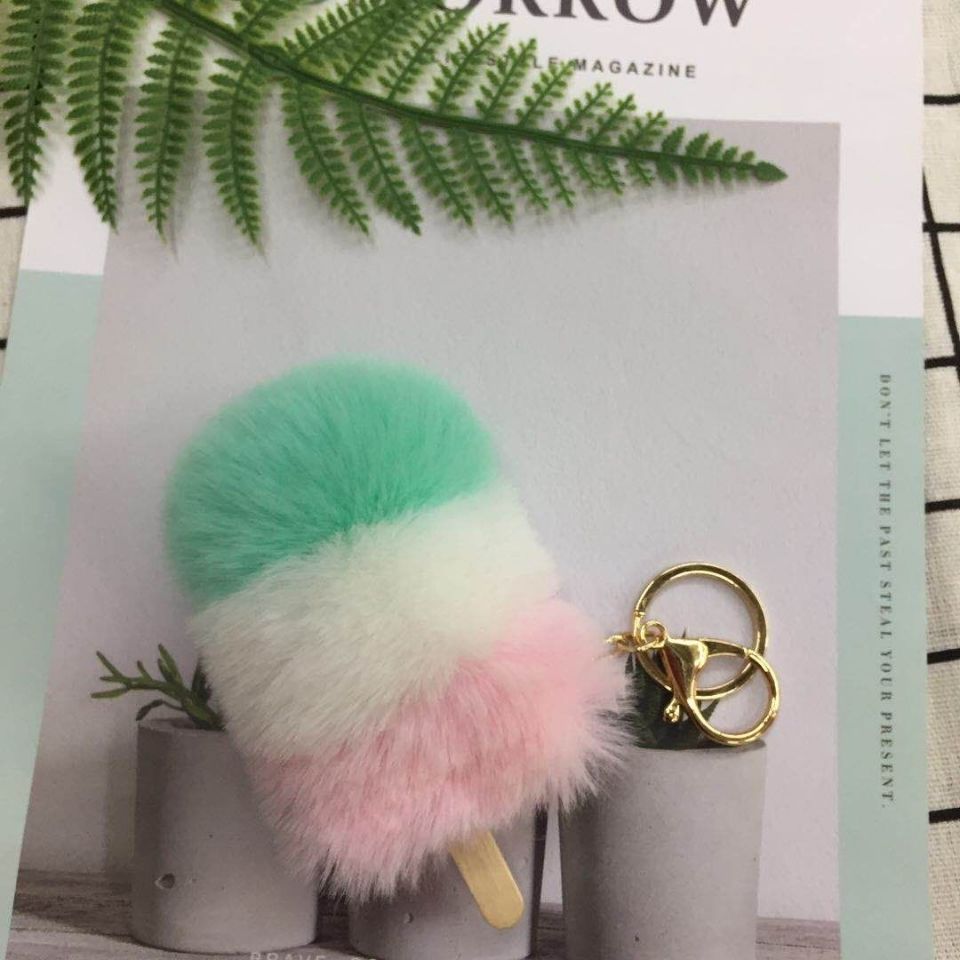 Plush pendant, ice cream imitation rex rabbit plush bag pendant, cream Popsicle cart keychain, color-blocking ball pendant