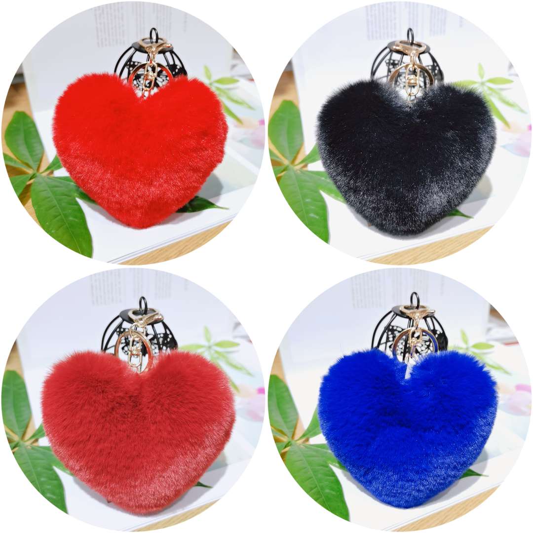 Heart-shaped plush pendant, cute keychain, mobile phone pendant, accessory, heart-shaped fur ball bag pendant Specification image