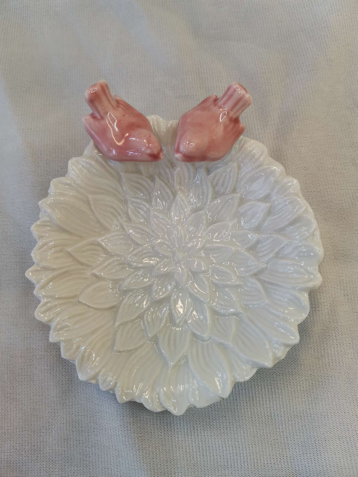 精美陶瓷工艺品绒花鸟盘家居装饰摆件客厅茶几茶具花瓶搭配艺术品