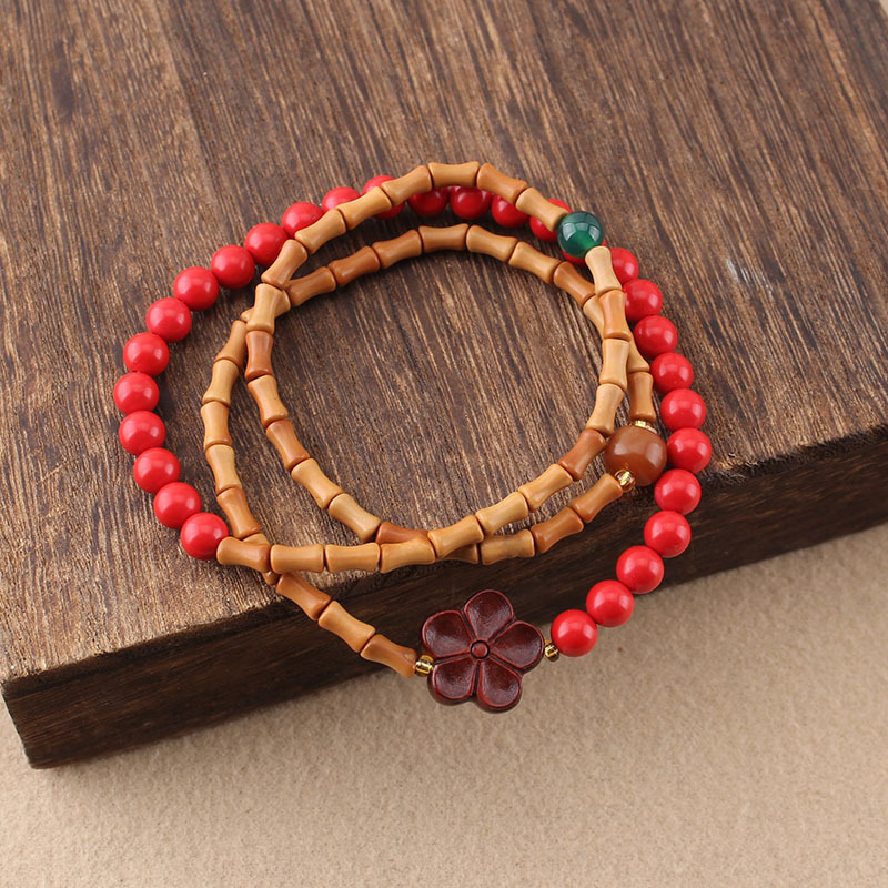 复古风手工制作橄榄朱砂红手链本命年红手串女佛珠佛系百搭民族风