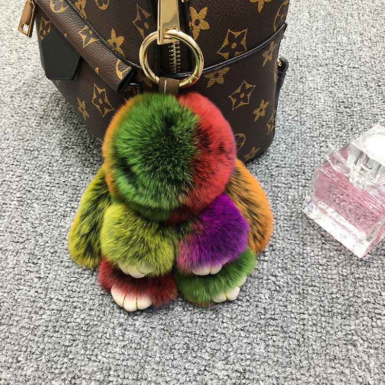 Genuine rex rabbit fur dead rabbit seven-color super cute plush rabbit pendant backpack fur accessories undefined