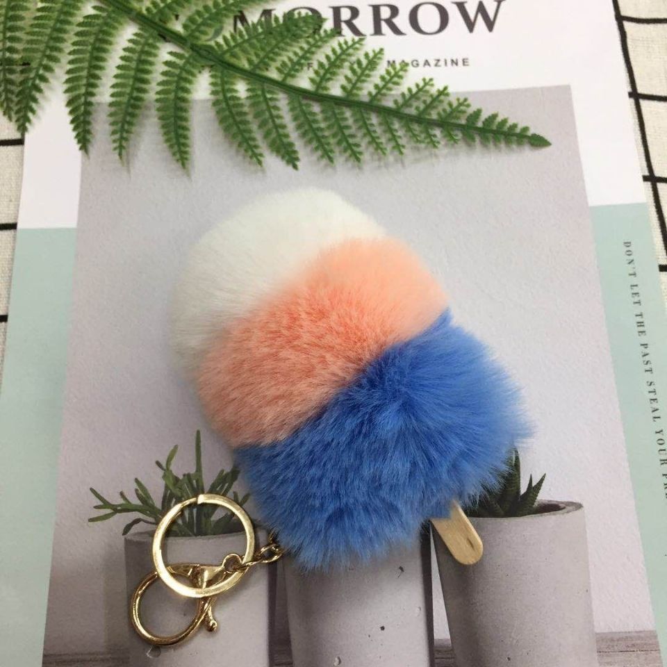 Plush pendant, ice cream imitation rex rabbit plush bag pendant, cream Popsicle cart keychain, color-blocking ball pendant undefined