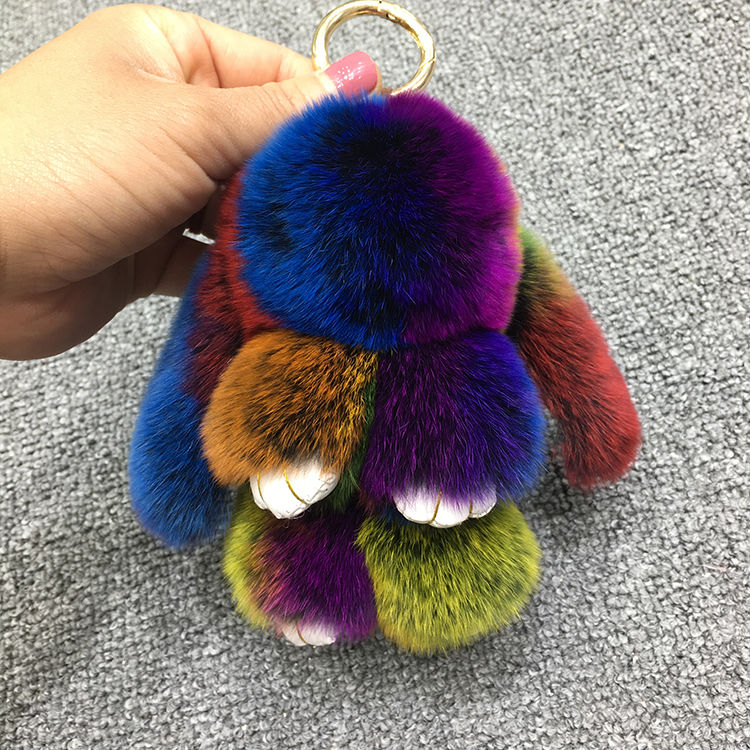 Genuine rex rabbit fur dead rabbit seven-color super cute plush rabbit pendant backpack fur accessories