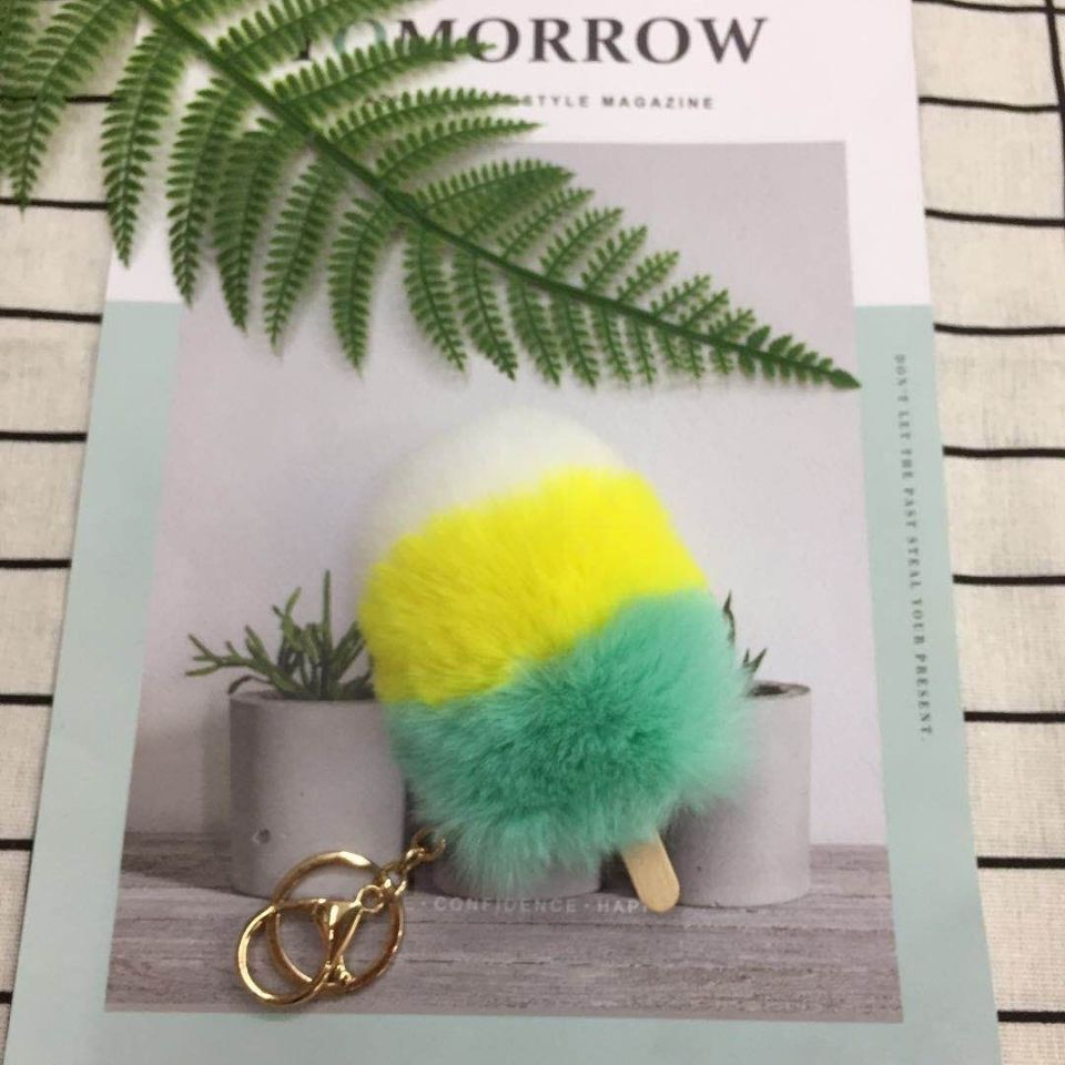 Plush pendant, ice cream imitation rex rabbit plush bag pendant, cream Popsicle cart keychain, color-blocking ball pendant undefined