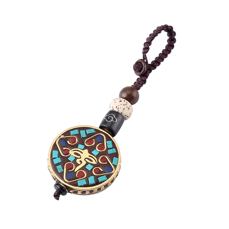 手作编织尼泊尔复古平安六字真言汽车钥匙扣菩提钥匙挂件包包挂饰细节图