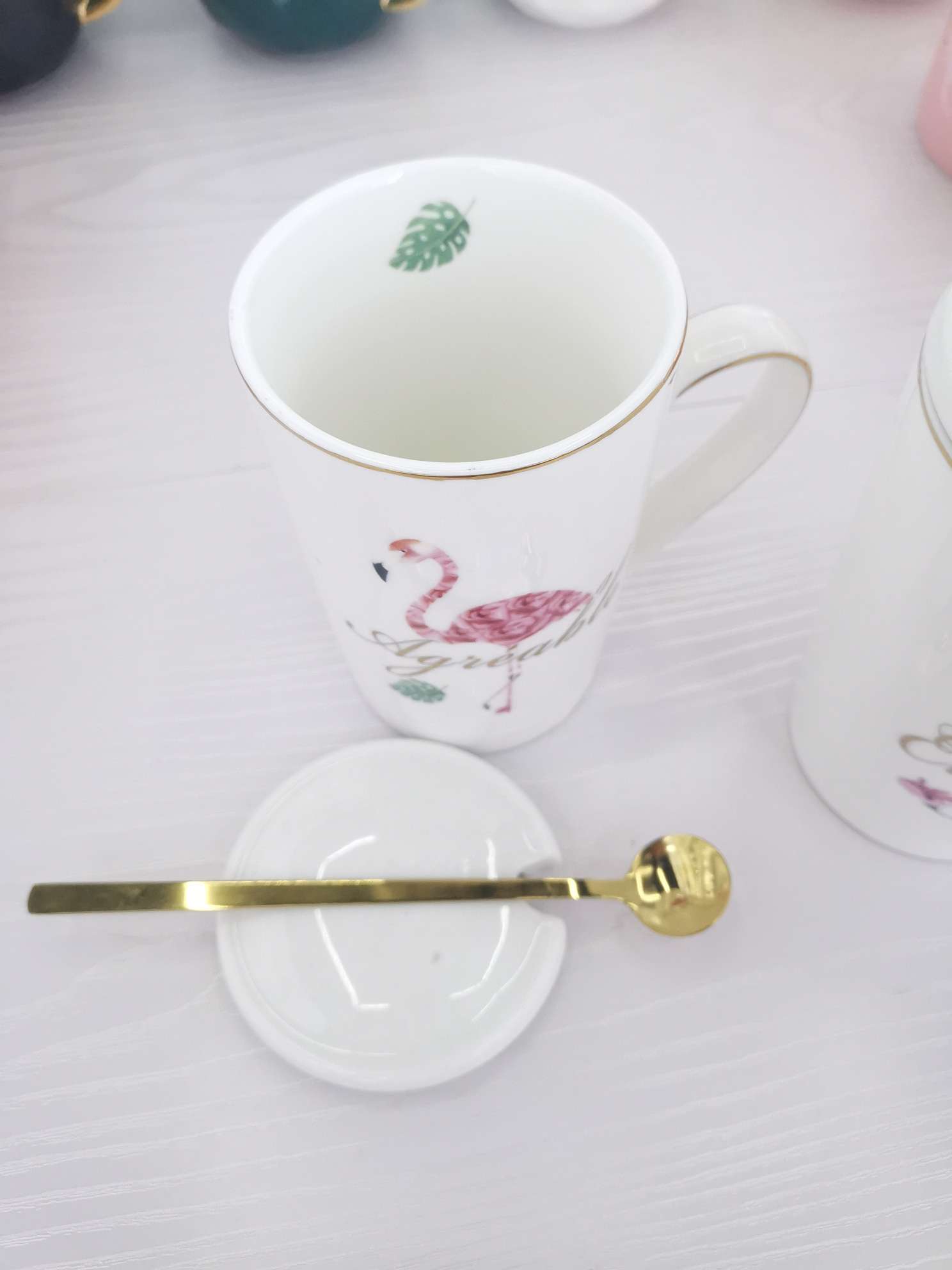 Flamingo gilded ceramic cup, coffee cup, water cup Specification image