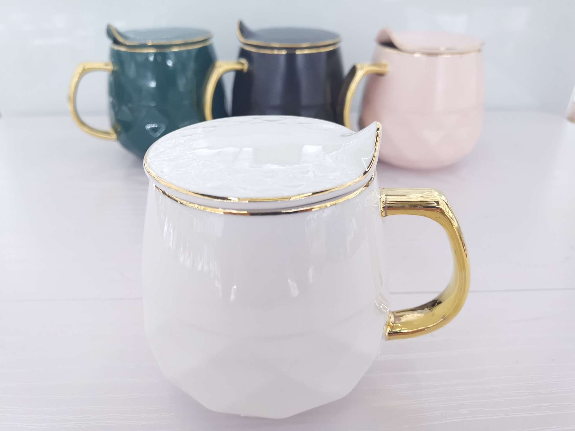 High-end ceramic cups with diamond and gold plating, coffee cups Specification image