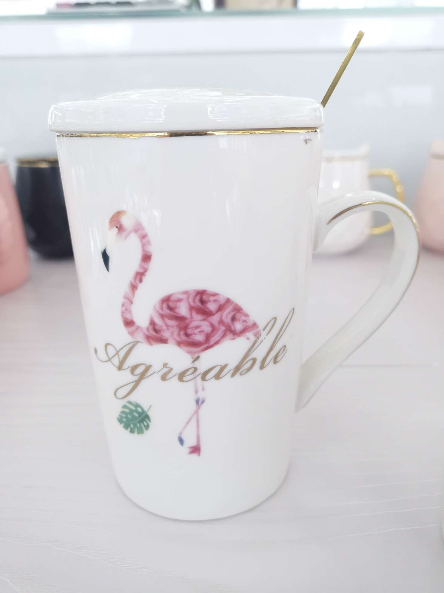 Flamingo gilded ceramic cup, coffee cup, water cup Item Picture