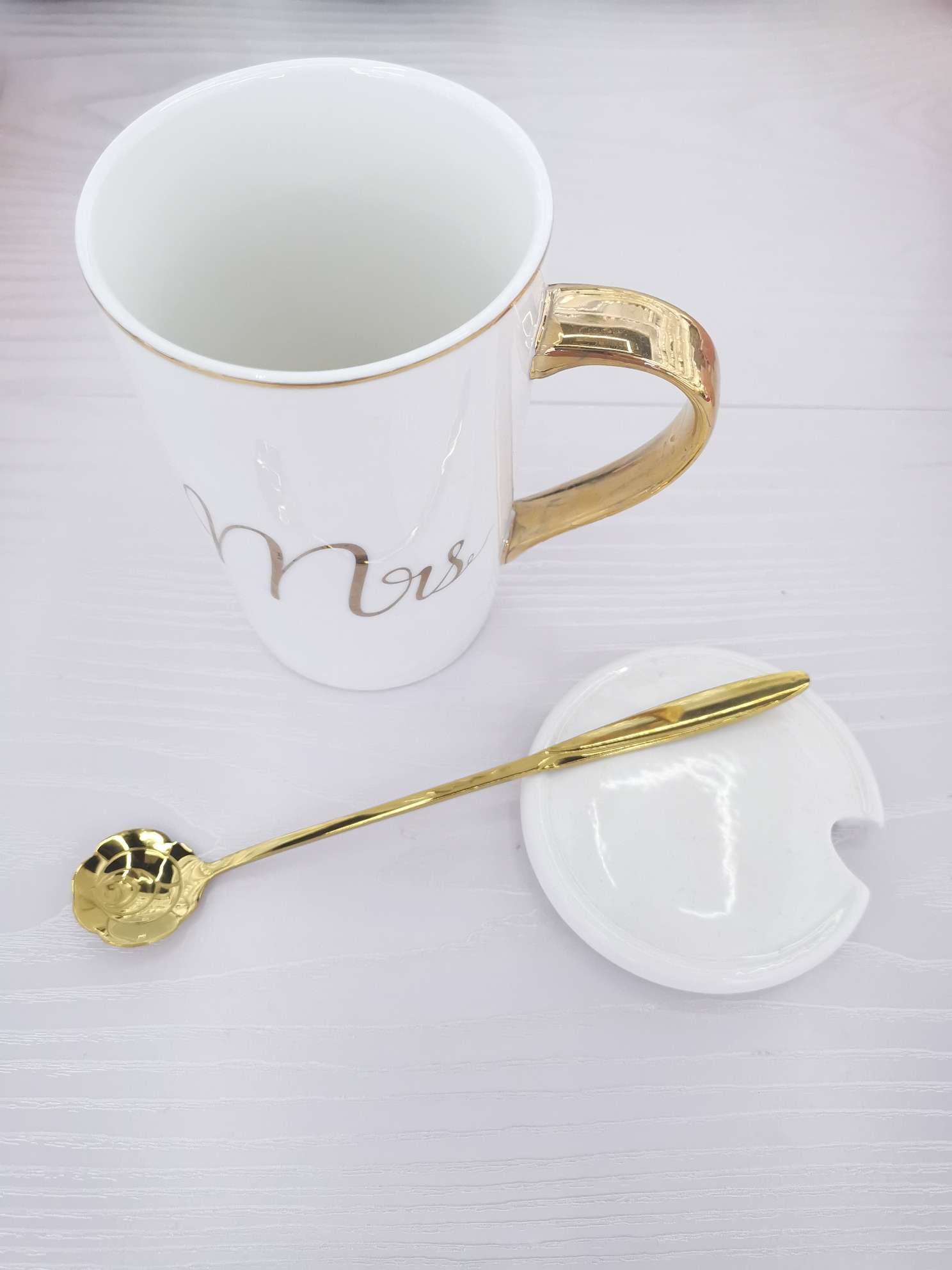 Ceramic gold-painted MS mugs, ceramic cups, coffee cups Specification image