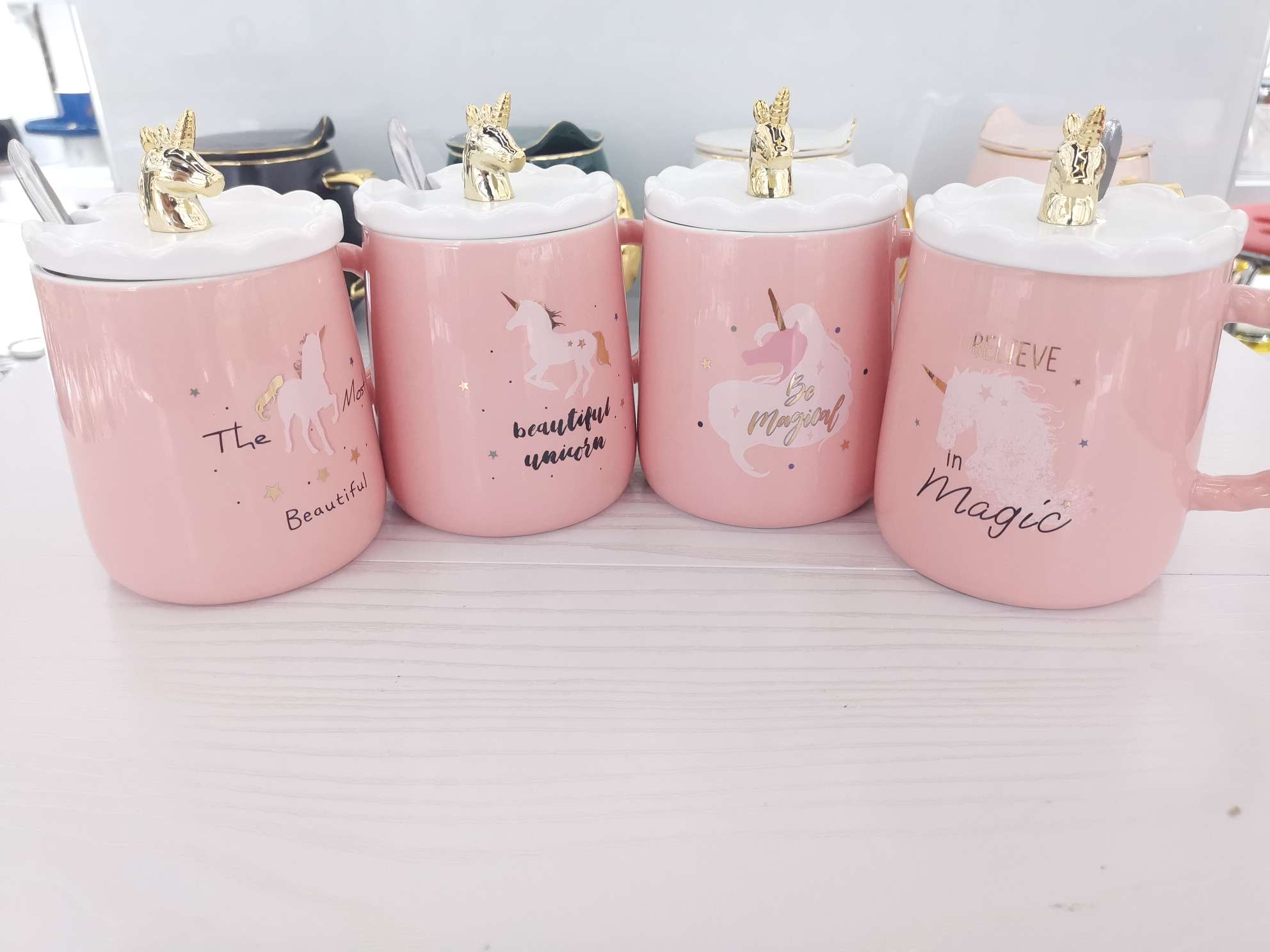 Creative Unicorn ceramic cup with lid spoon, coffee cup