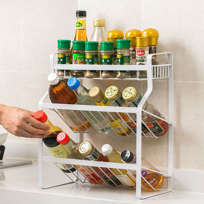 Wrought Iron Three-Layer Condiment Rack Kitchen Condiment Rack Countertop Floor Condiment Rack Storage Rack Storage Rack