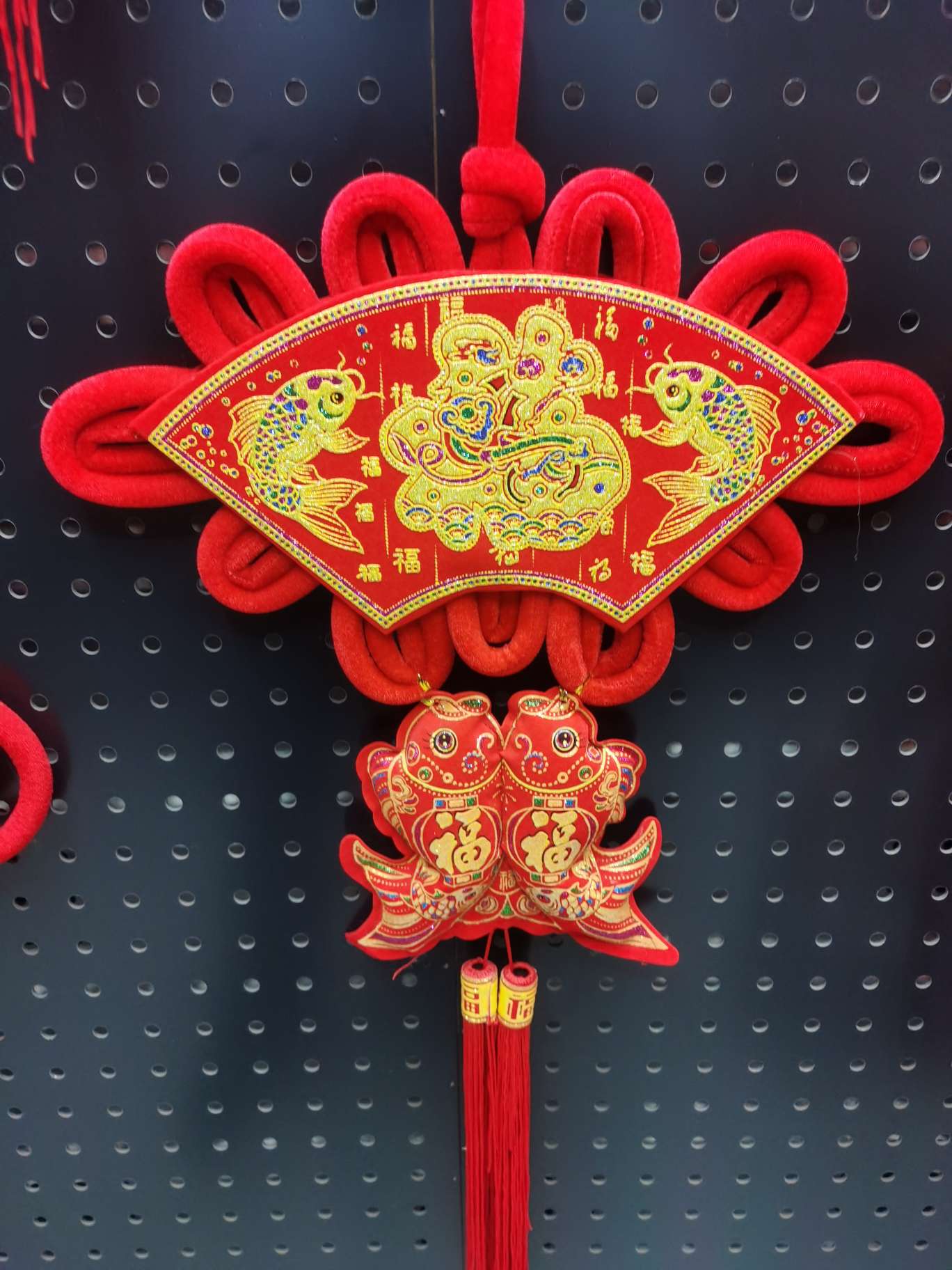 Double-sided fish blessing fan-shaped Chinese knot festive pendant