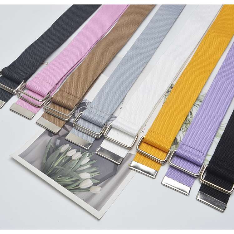 New student belt for men and women, casual canvas belt, simple double-loop buckle, fashionable and versatile belt, solid color woven belt details Picture