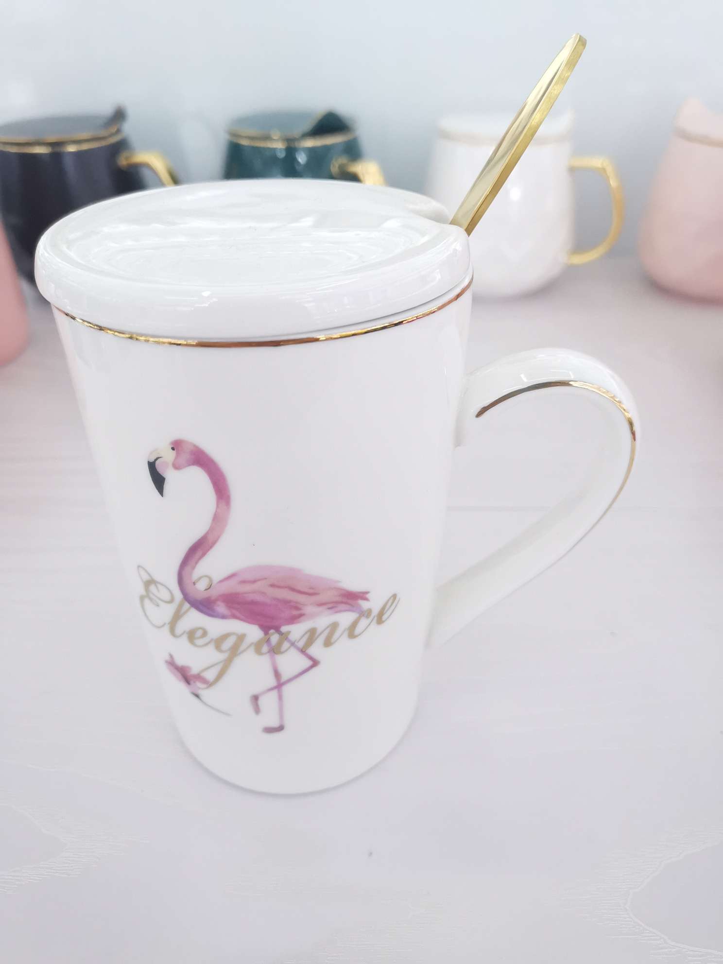 Flamingo gilded ceramic cup, coffee cup, water cup undefined
