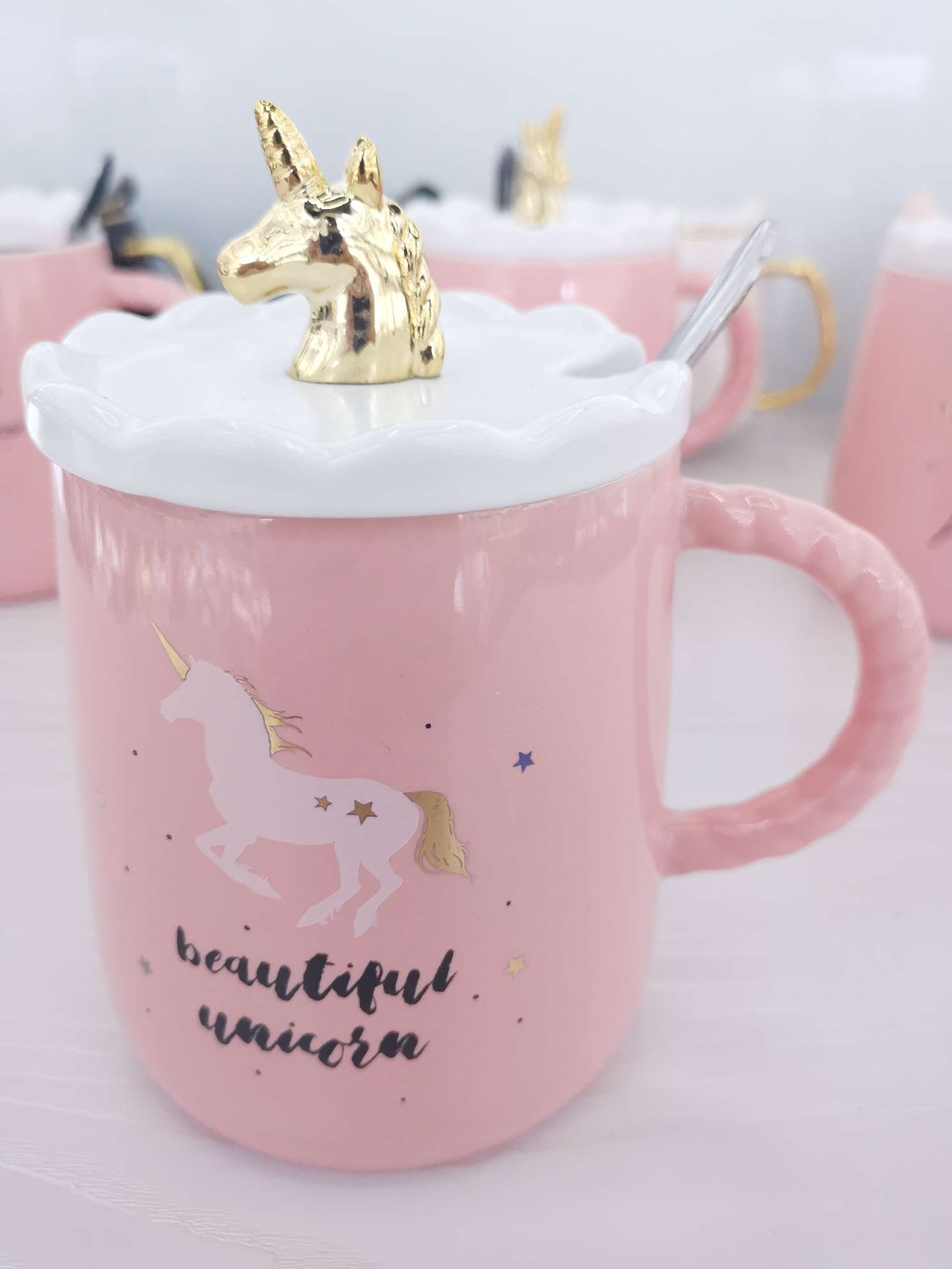 Creative Unicorn ceramic cup with lid spoon, coffee cup Specification image