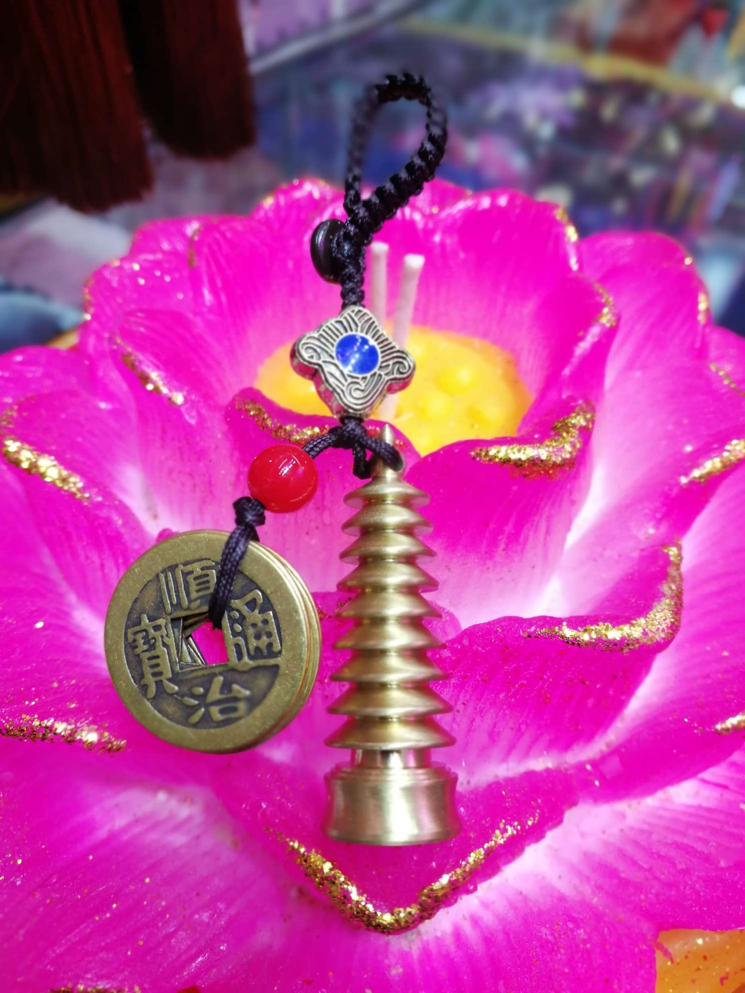 Pure copper Wenchang tower five emperor money key chain pendant thumbnail