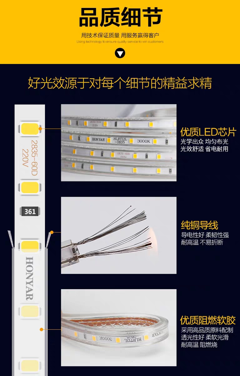 鸿雁LED软灯带7.6W/一米 家装工装首选产品详情图7