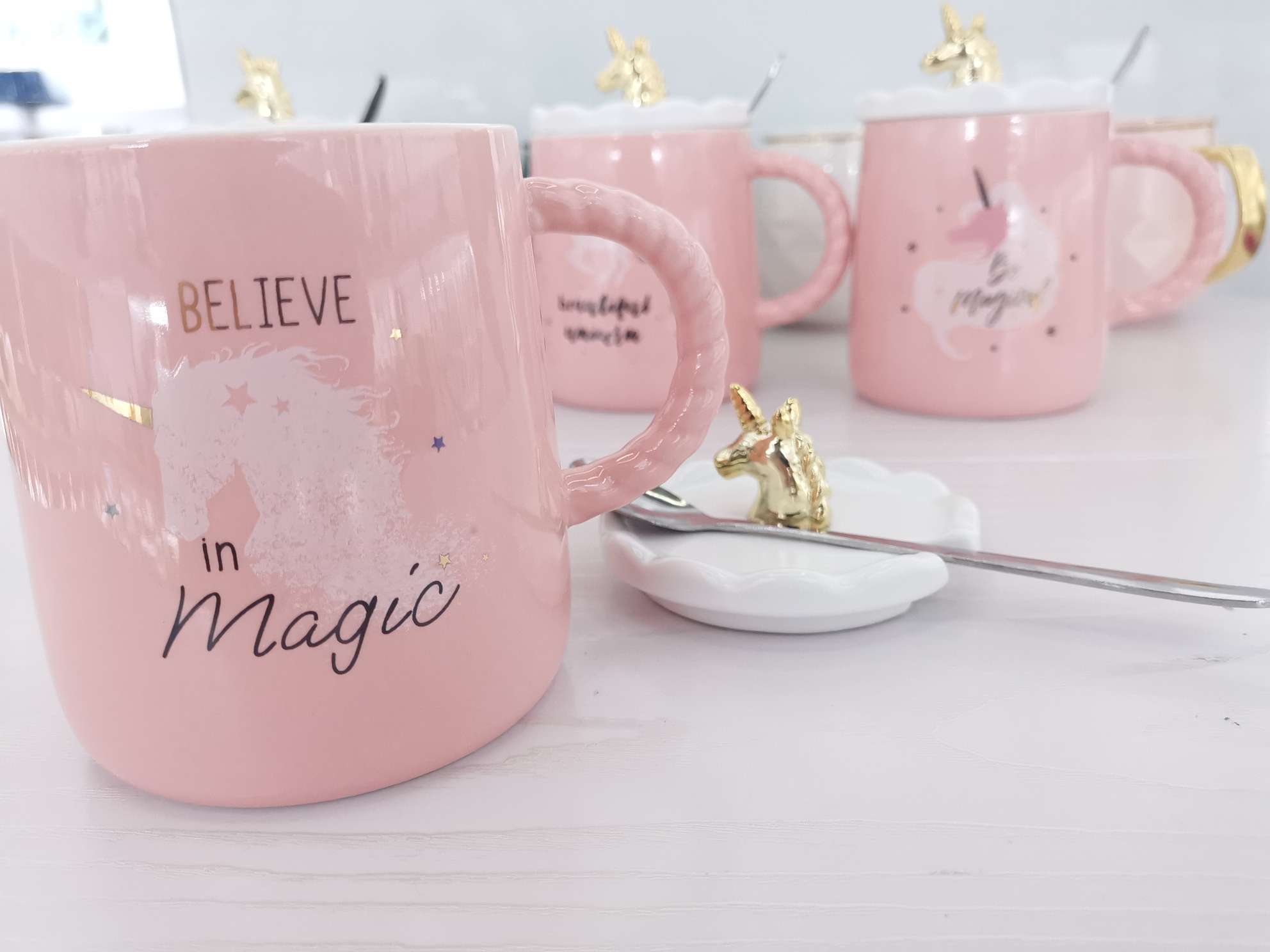 Creative Unicorn ceramic cup with lid spoon, coffee cup undefined