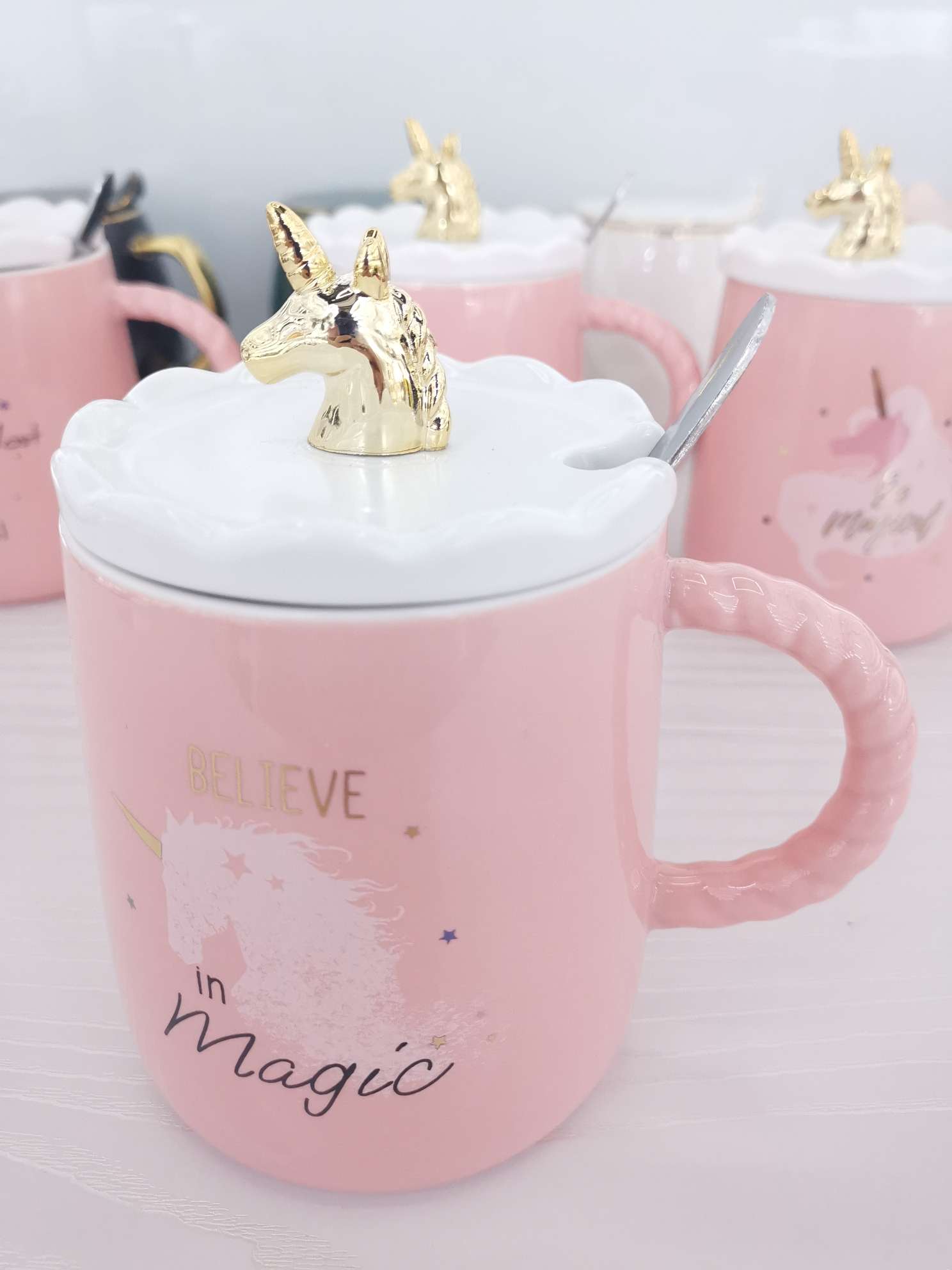 Creative Unicorn ceramic cup with lid spoon, coffee cup Item Picture