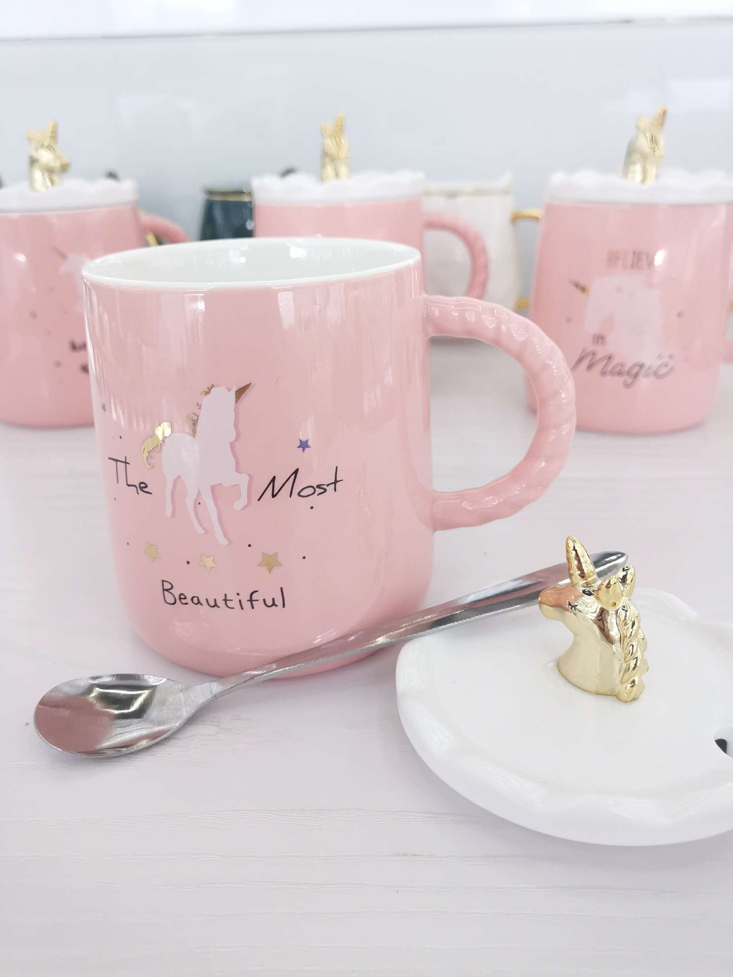 Creative Unicorn ceramic cup with lid spoon, coffee cup undefined