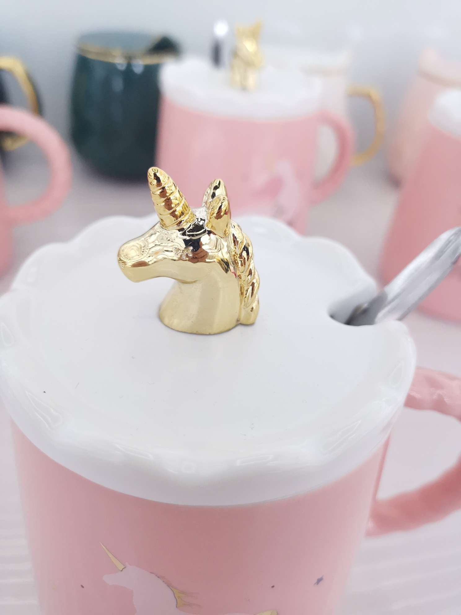 Creative Unicorn ceramic cup with lid spoon, coffee cup undefined