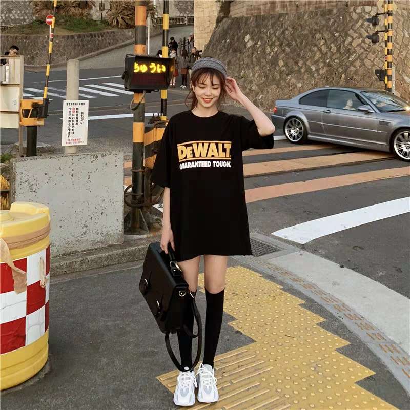 Short-sleeved T-shirt women's summer new style bf printed bottom layer missing loose ins top trend