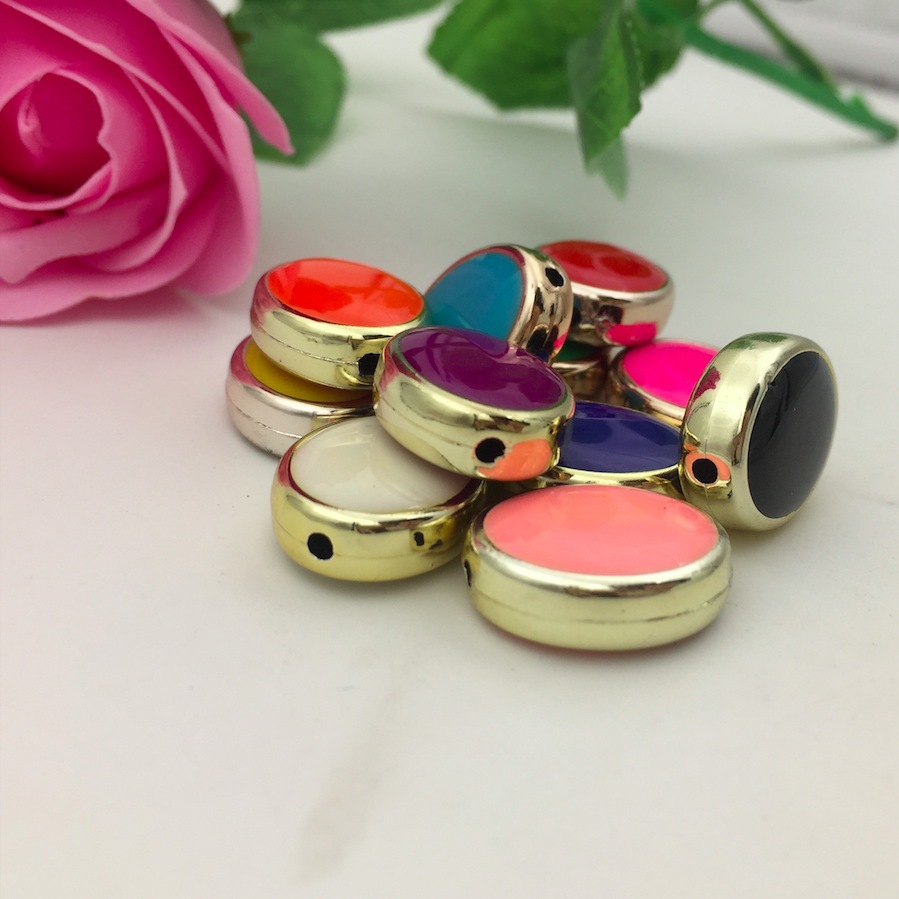 Wholesale of CCB handcrafted double-sided oil-dripping oval loose bead diy jewelry materials for bracelets and necklaces in Europe and America Specification image