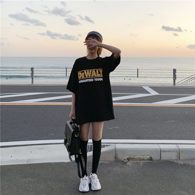 Short-sleeved T-shirt women's summer new style bf printed bottom layer missing loose ins top trend Specification image