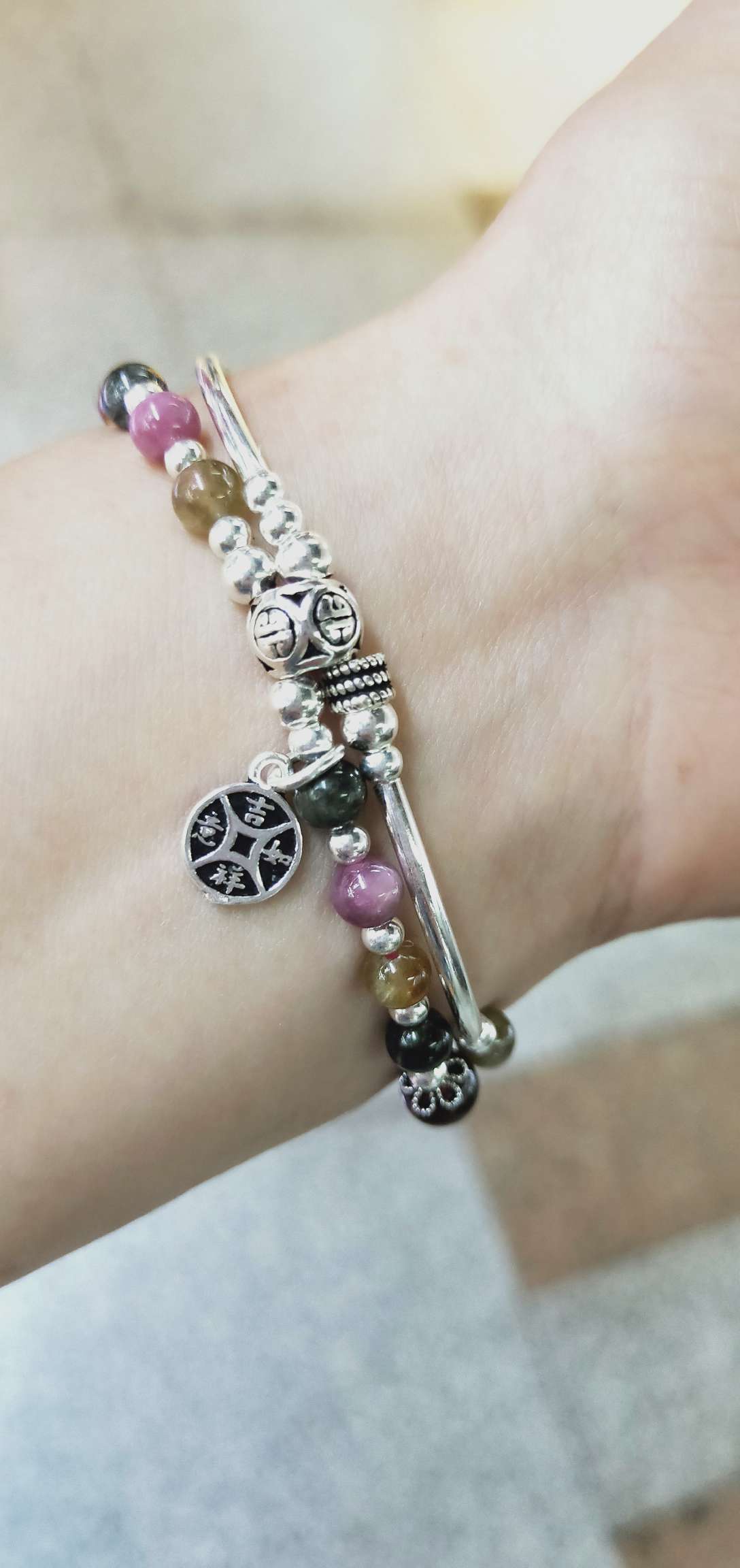 Tourmaline with pure silver bracelet details Picture
