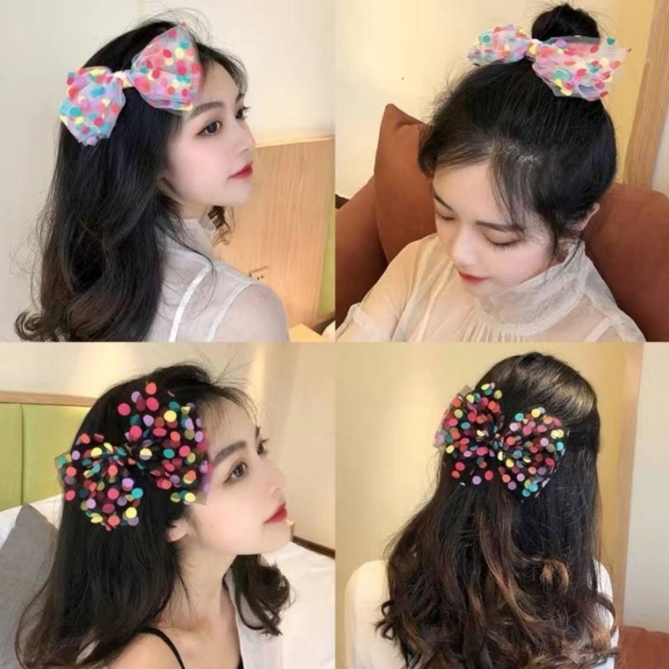 日韩超仙网纱蕾丝顶夹边夹少女儿童可爱彩点甜美公主鸭夹ins星星产品图