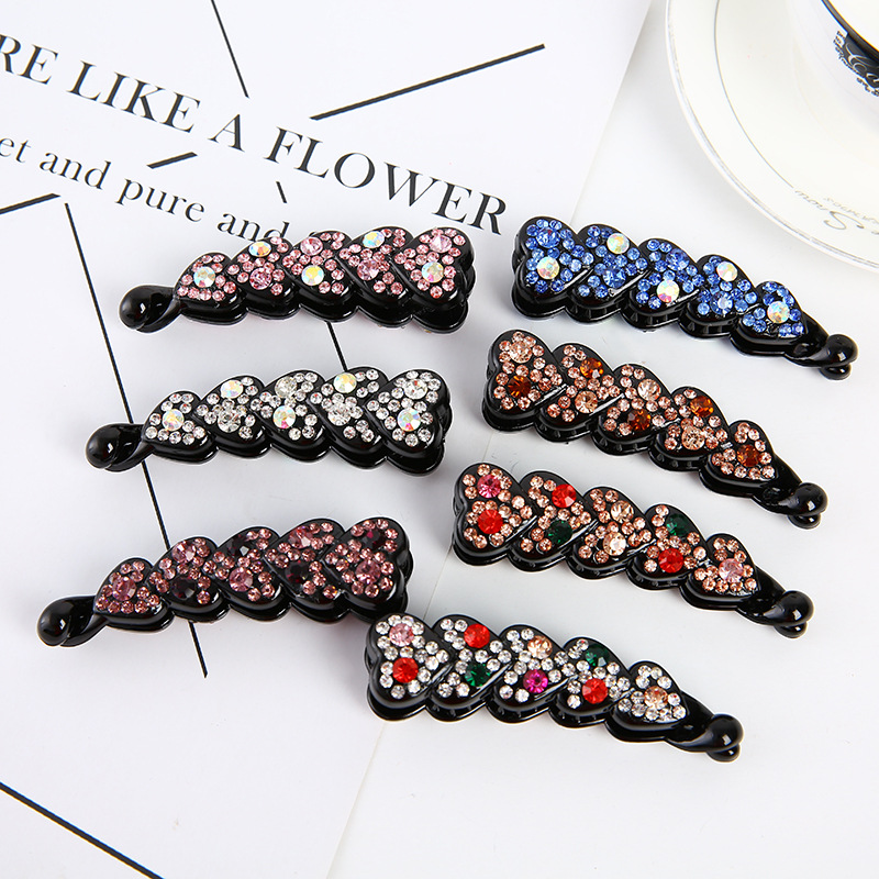 Korean version water diamond Banana Sandwich with Peach heart color diamond Twist clip Aiyali 1