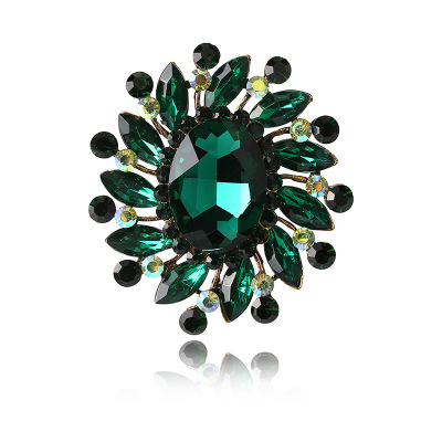 Crystal glass brooch, retro alloy brooch, colorful crystal brooch in multiple colors