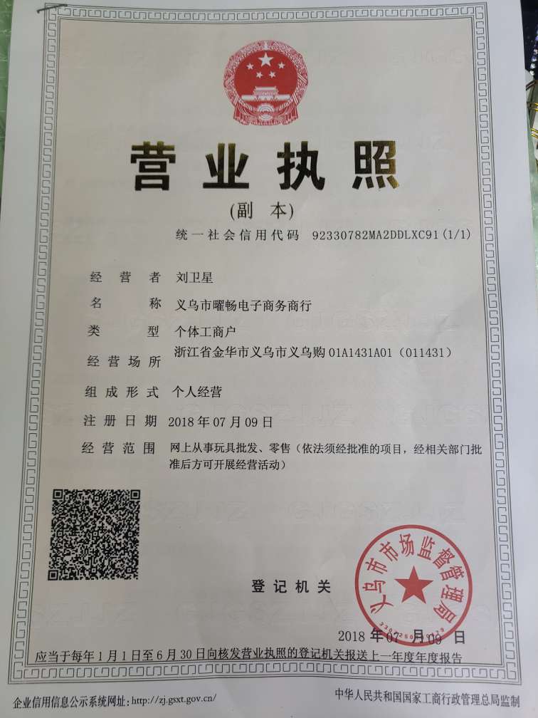 Yiwu Yaochang Electric Toy Factory qualification pic - 1