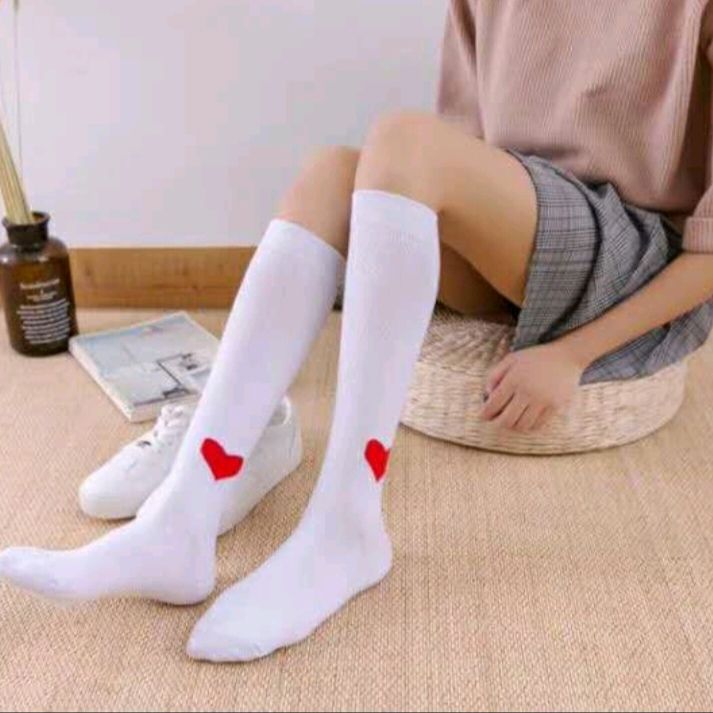 时尚防滑中筒袜子及膝袜 淑女黑白色爱心中筒袜 半截打底裤袜 