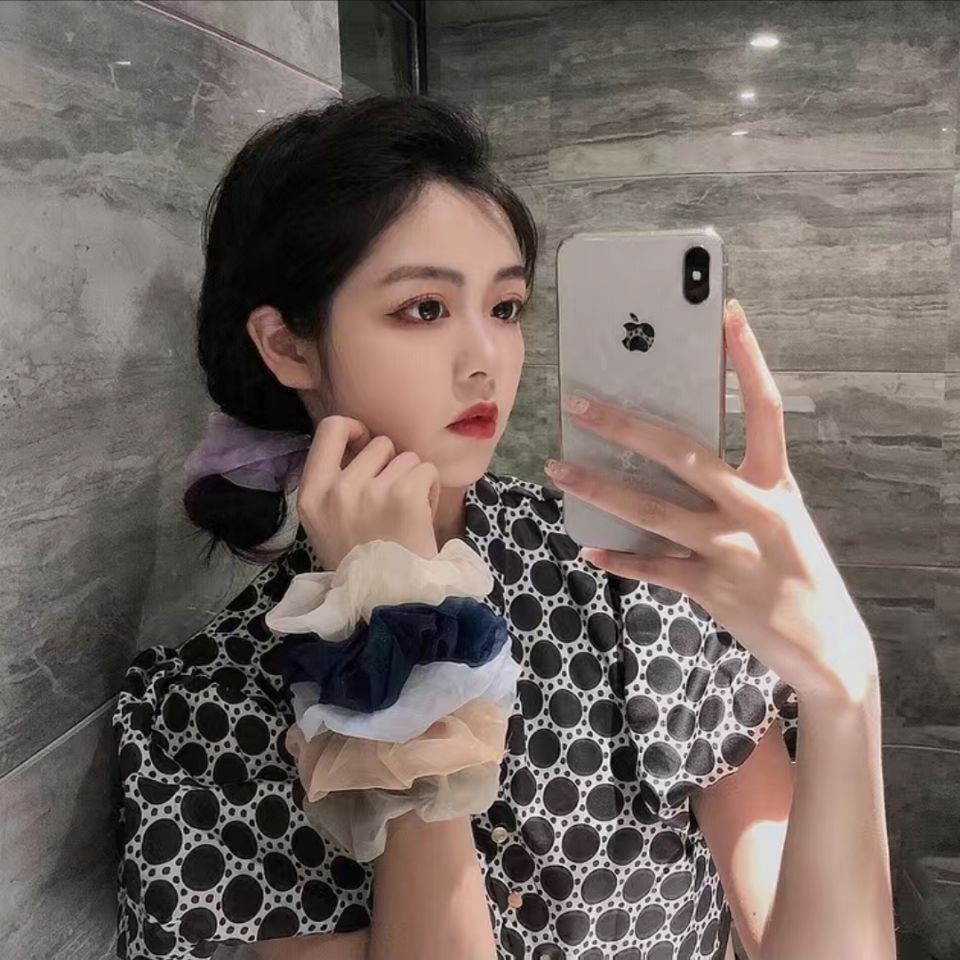 ins风超仙款简约成人雪纺纱大肠圈网红马尾Jk发绳女日韩丸子头白底实物图