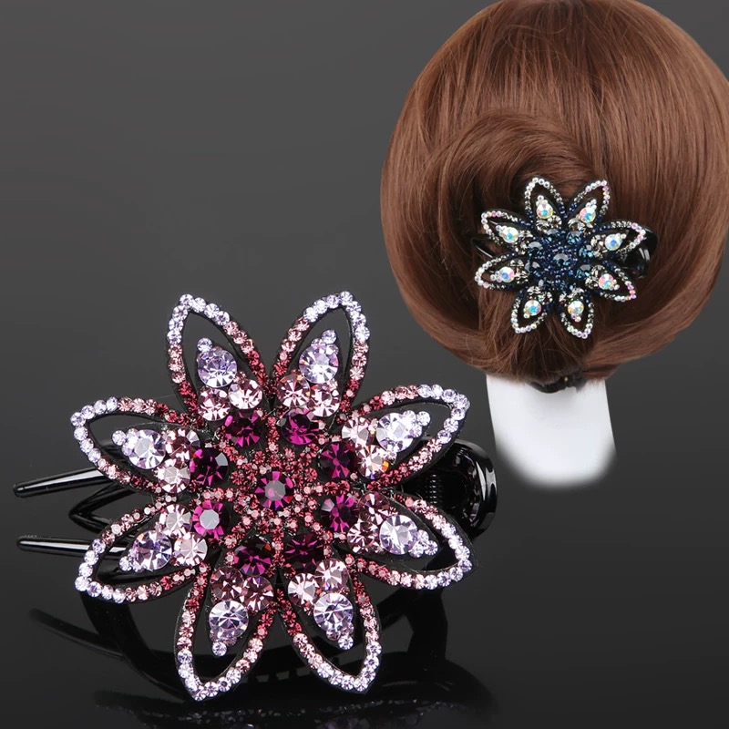 Three teeth clip hair tray eight flower full diamond color hair clip Aiyali 1 thumbnail