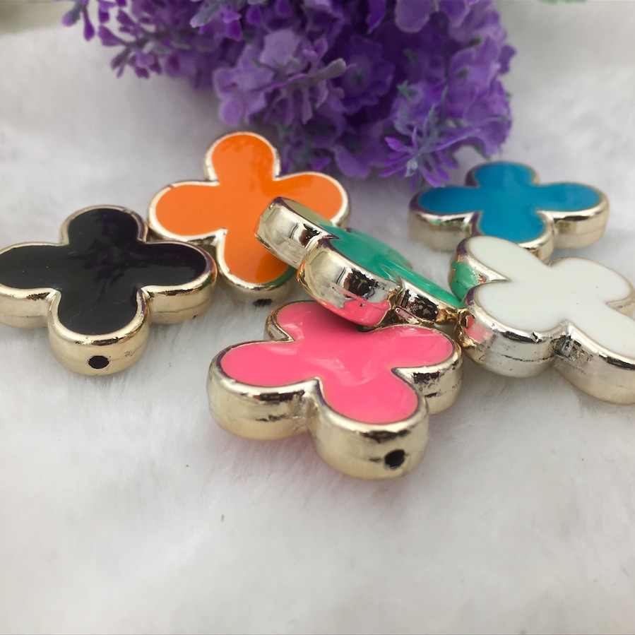 Korean version CCB gold and silver double-sided oil-dripping cross plum blossom perforated bead diy jewelry bracelet necklace accessories wholesale Specification image