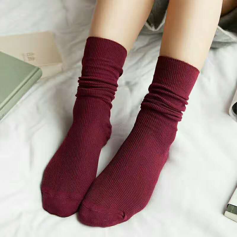 Hot style stack socks manufacturer direct double needle combed cotton solid color stack socks candy color base socks for women thumbnail