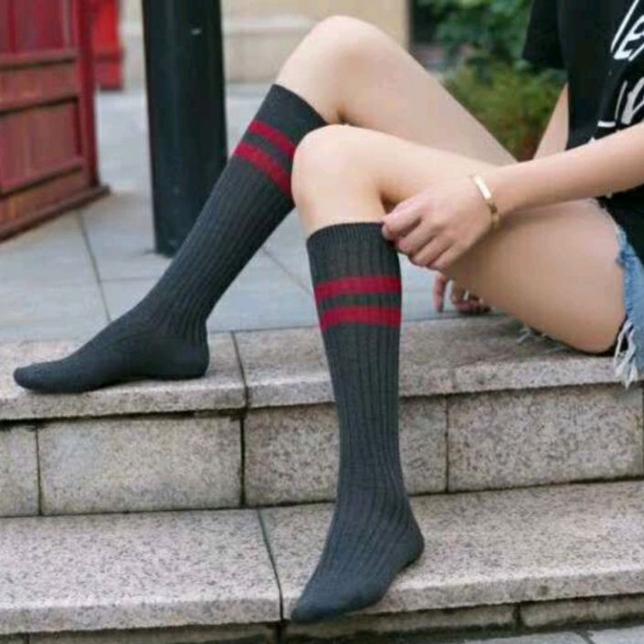 Web hot style combed cotton two needle stack socks parallel bars two needle knee socks ladies middle stockings thumbnail