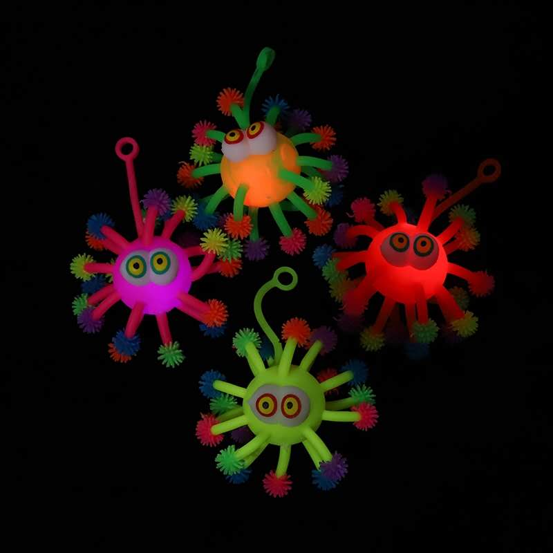 儿童玩具手捏批发货源充气闪光带电子凸眼雪花毛毛球细节图