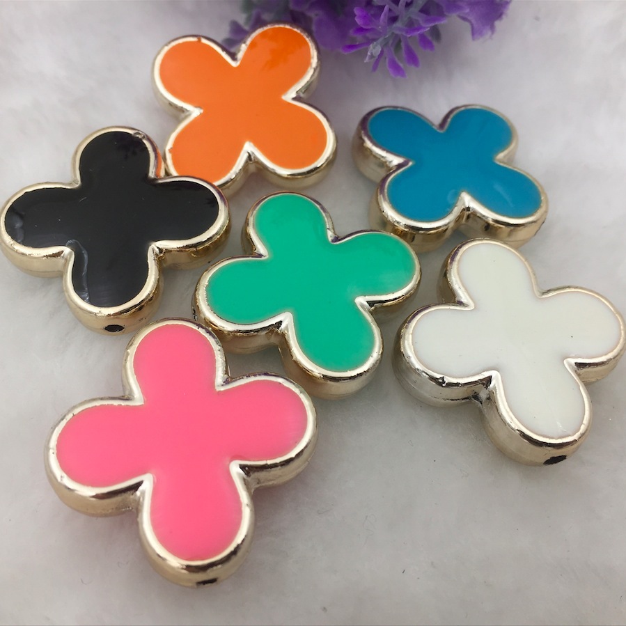 Korean version CCB gold and silver double-sided oil-dripping cross plum blossom perforated bead diy jewelry bracelet necklace accessories wholesale details Picture