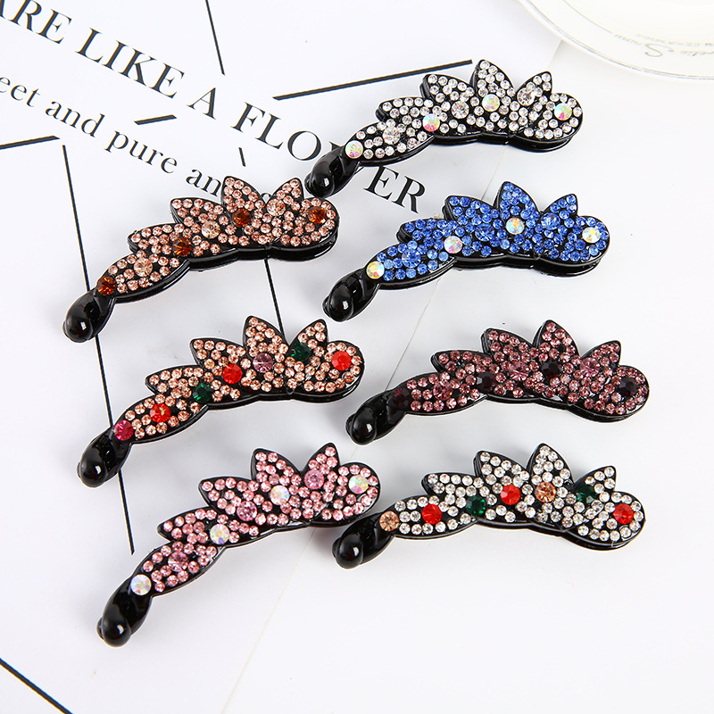 Korean version 8 cm full diamond flower-shaped banana clip with colorful petal twist clip Aiyali 1