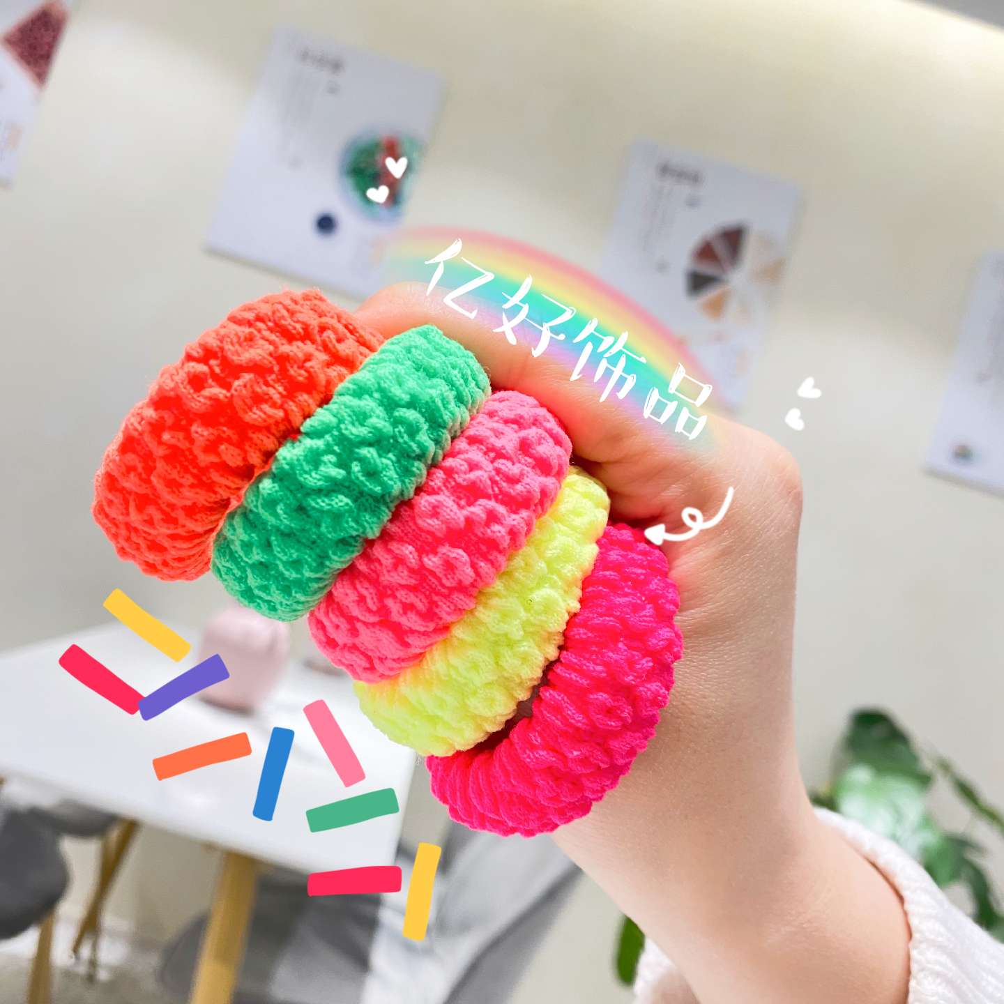 Fluorescent little large seamless hair ring hair cord rubber band towel ring thumbnail