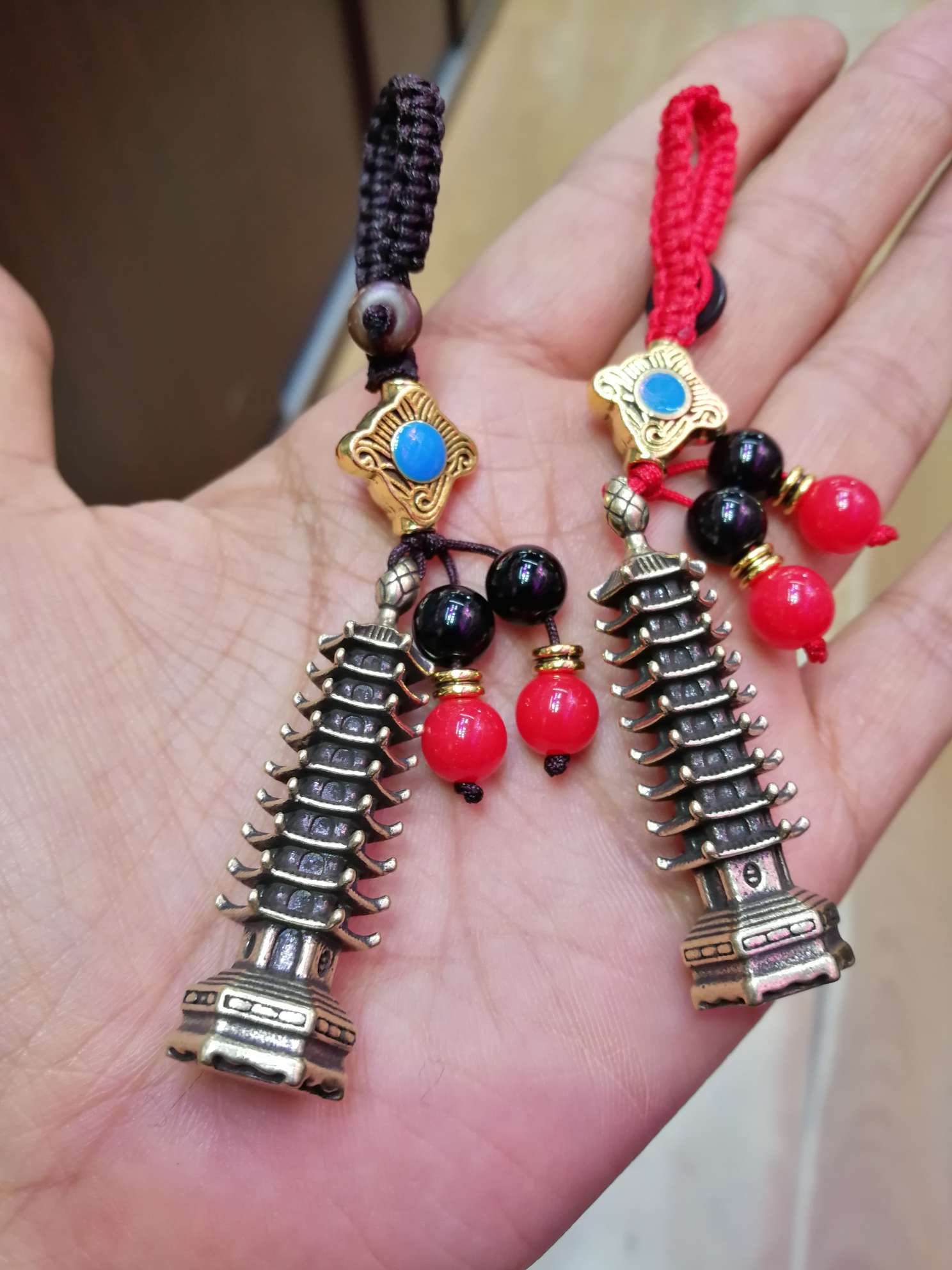 Pure copper do old nine - story Wenchang tower key chain pendant thumbnail