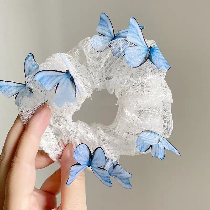 飞舞蝴蝶包围温柔日系の仙女雪纺网纱猪大肠头圈头绳ins皮筋简约