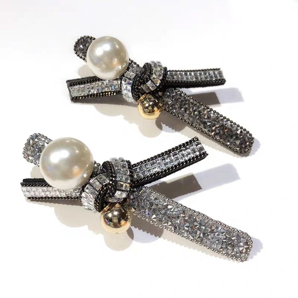网红韩国东大门少女满钻亮钻珍珠领结鸭嘴夹顶夹边一字夹刘海夹
