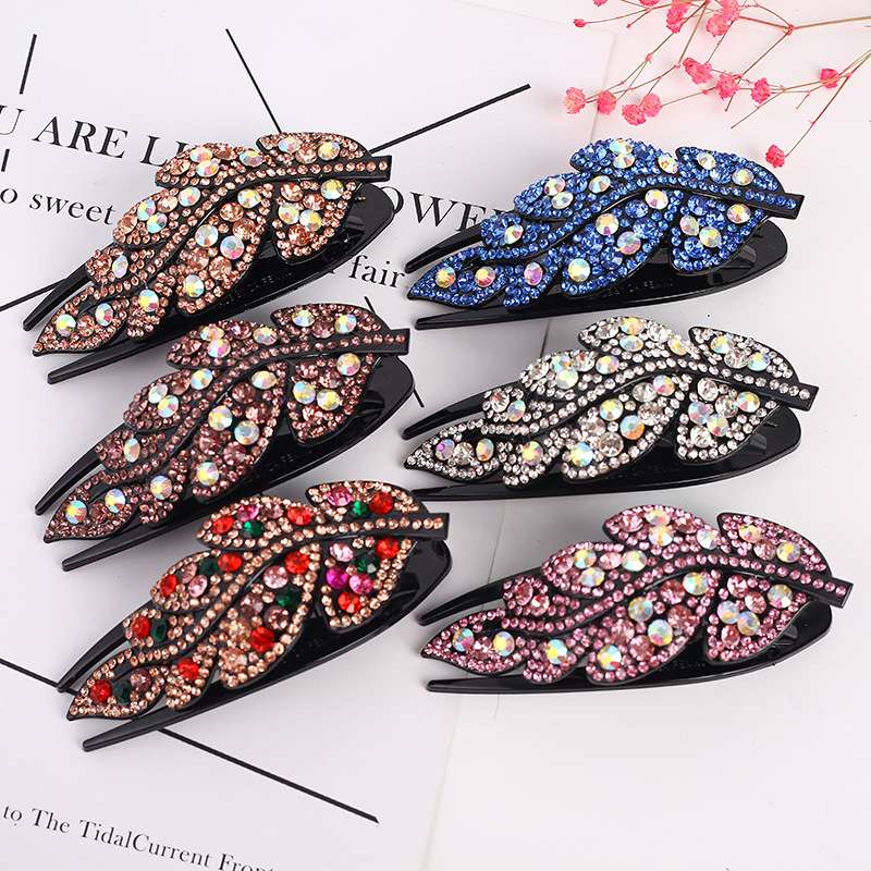 Korean rhinestone leaf duck beak clip dovetail clip color diamond Aiyali 1 thumbnail